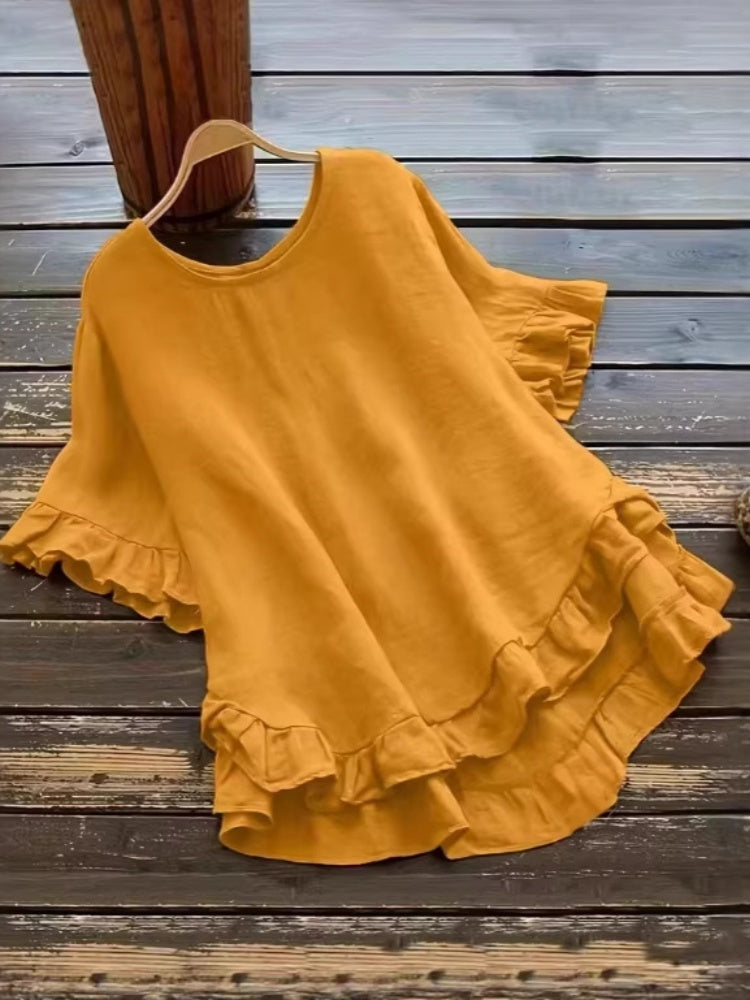 Casual Round Neck Short Sleeve Flowy Top