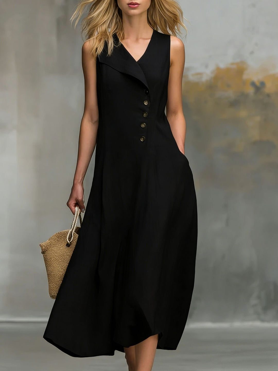 Casual collared button-down sleeveless women&