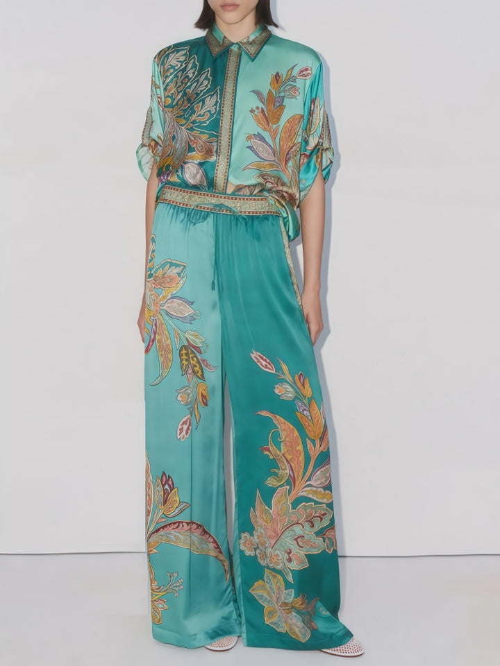 Floral Print Satin Two-Piece Set