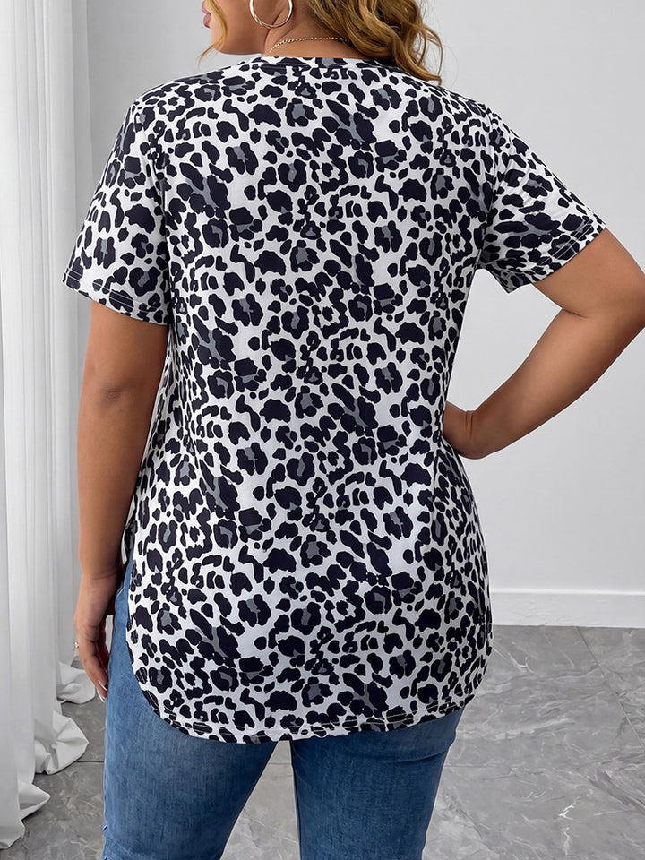 Wild Muse Leopard Print Side Slit T-Shirt