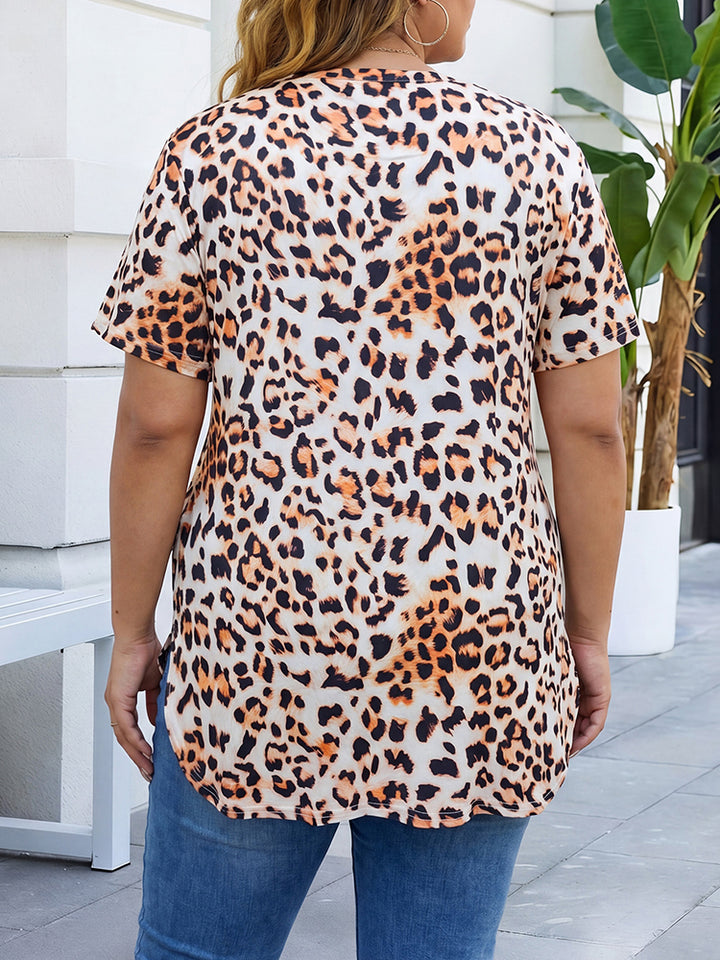 Wild Muse Leopard Print Side Slit T-Shirt