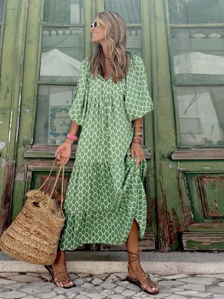 Puff Sleeve Tiered Maxi Dress