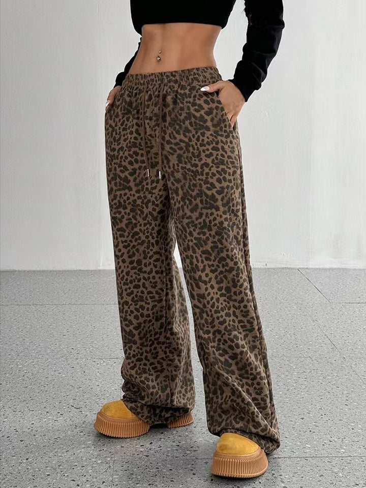 Leopard Print High-Waisted Wide Leg Pants