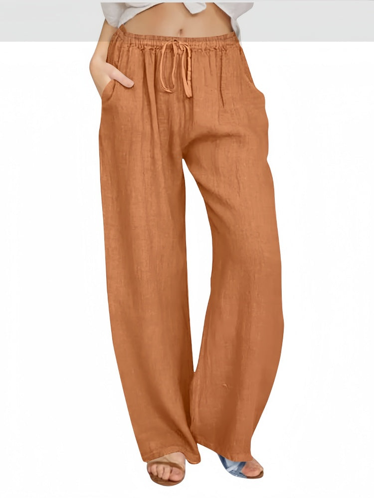 Drawstring Elastic Waist Wide Leg Pants
