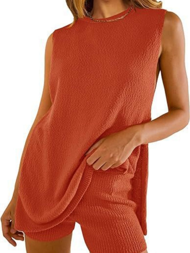 Textured Sleeveless Tank Top &amp; Ribbed Shorts Set