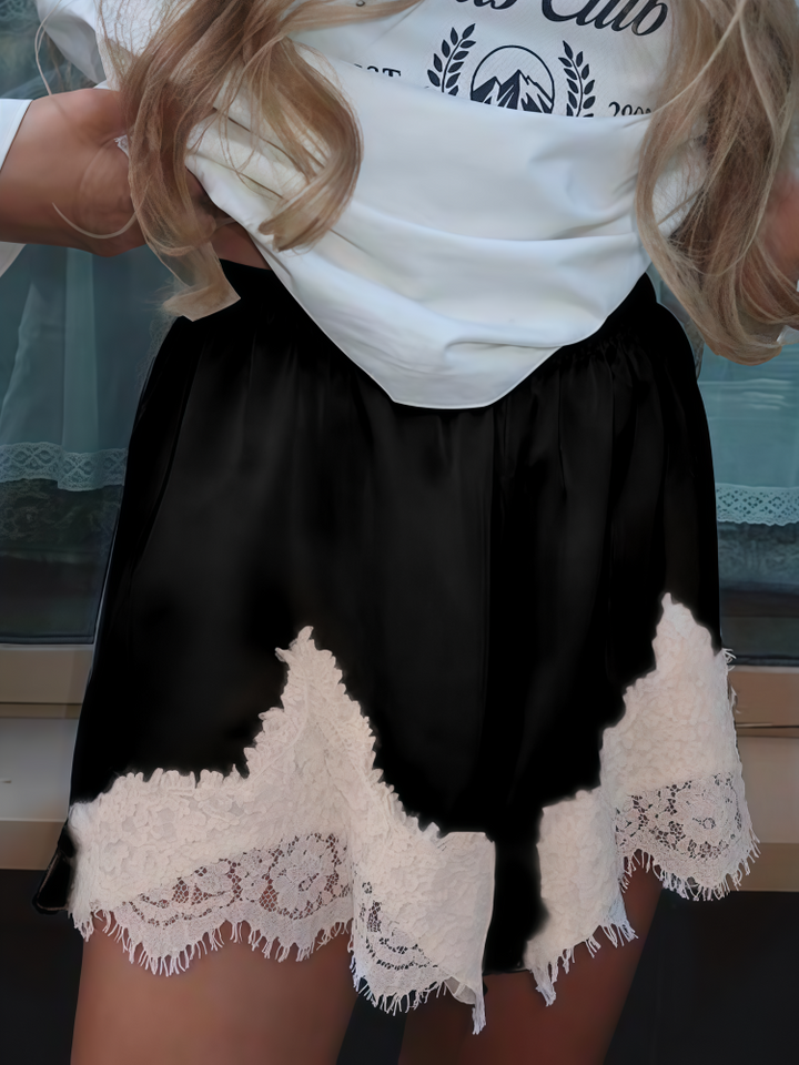Lace Trim Satin Lounge Shorts