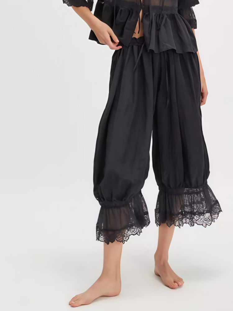 Lace Trimmed Loose-Fit Harem Pants