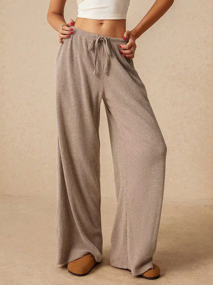 Summer solid color high-waisted casual wide-leg pants for women