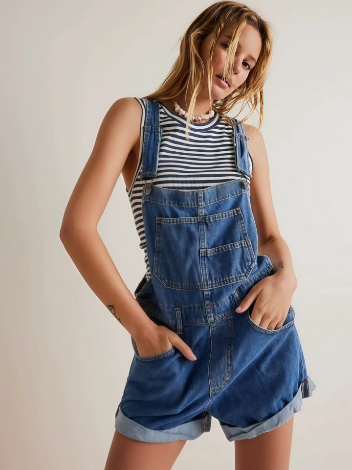 Loose Fit Cuffed Hem Jean Romper