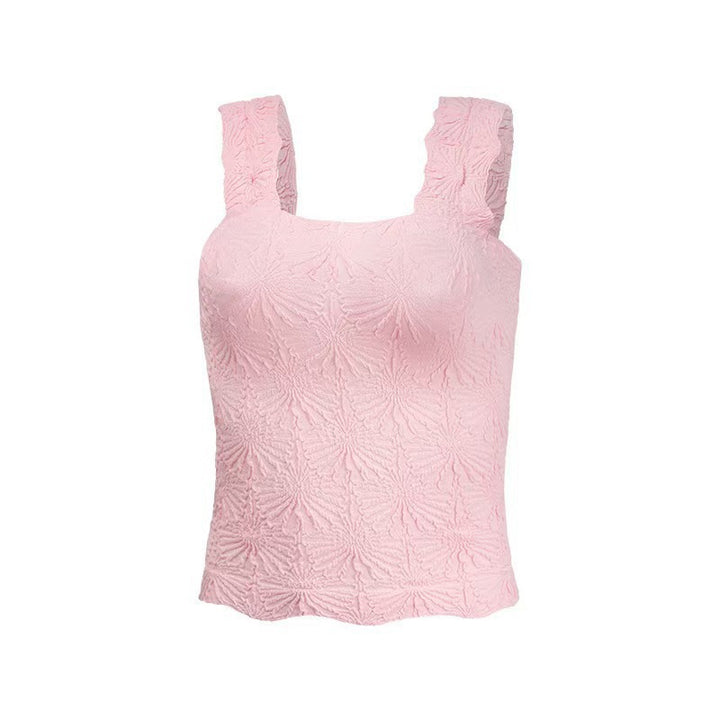Textured Square Neck Ruched Crop Tank Top