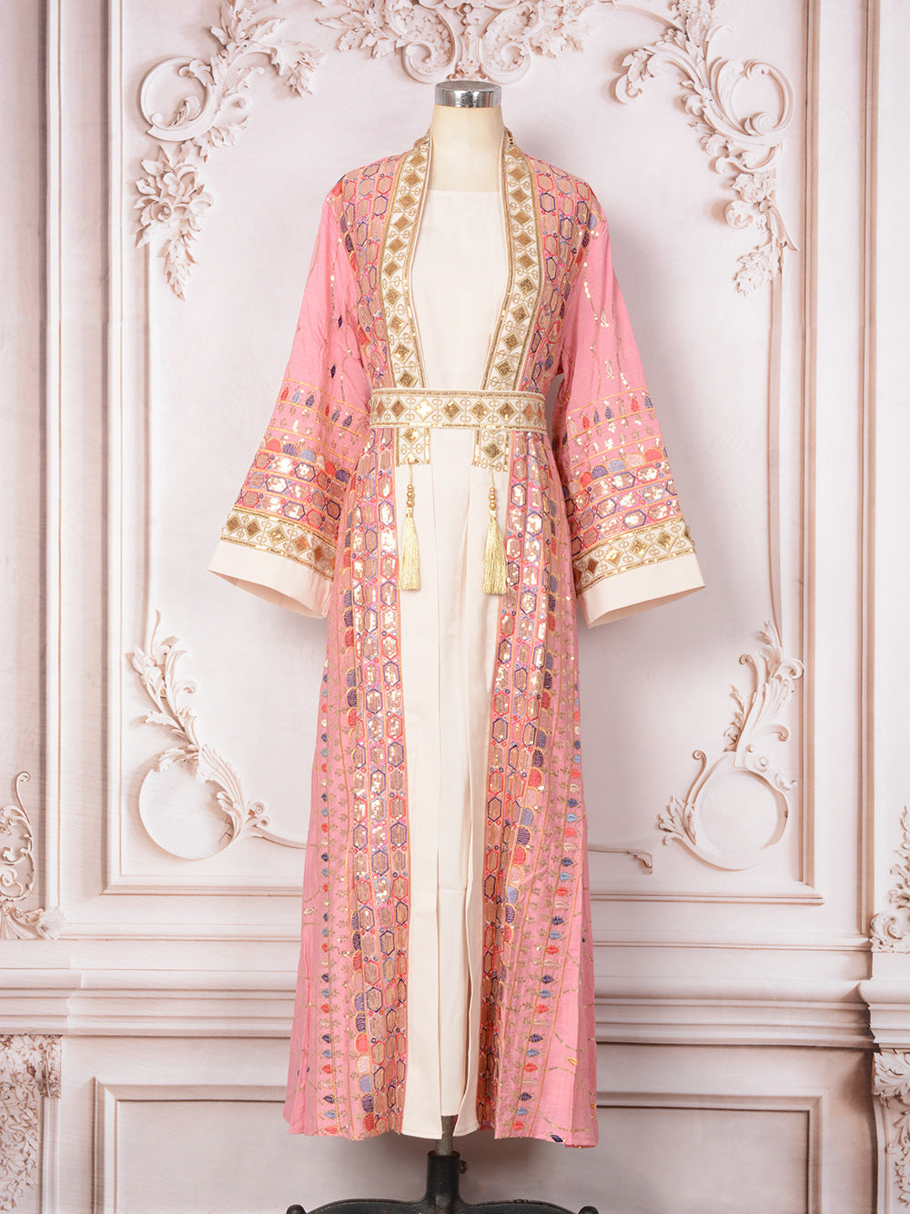 Embroidered Open-Front Abaya Kimono Set