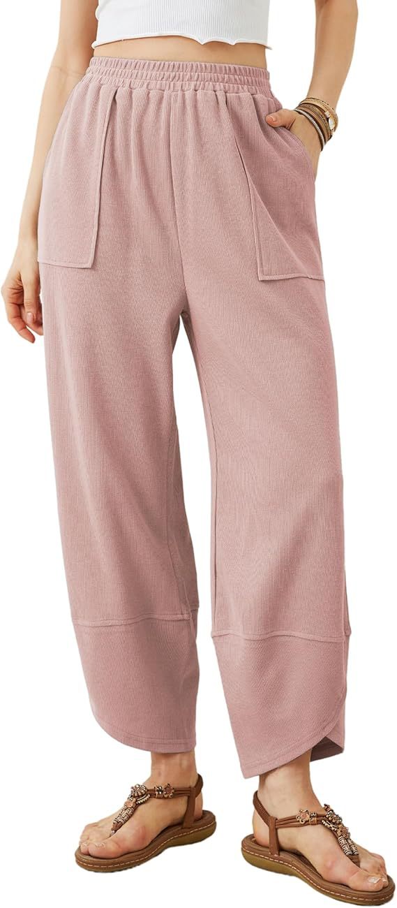 Elastic Waist Loose Fit Cropped Pants