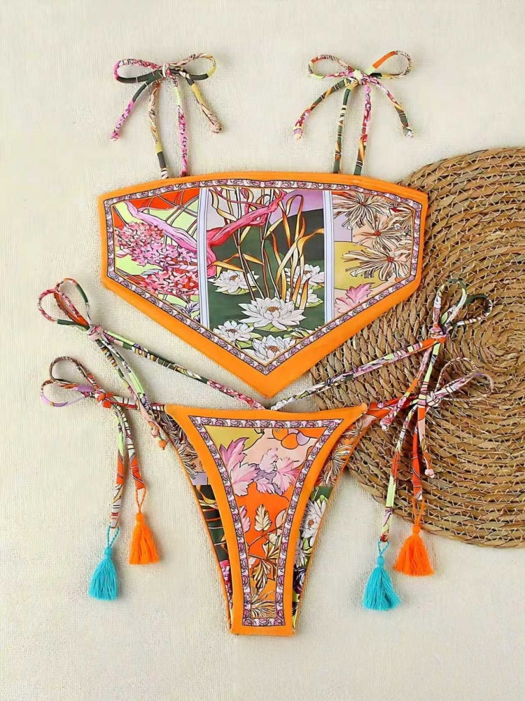 Boho Scarf Bikini Set – Printed Tie-Up Triangle Swimsuit