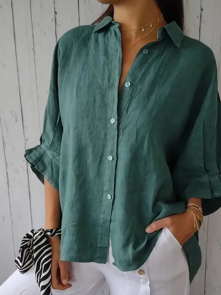 Linen Blend Oversized Button-Down Shirt - Breathable, Multiple Colors