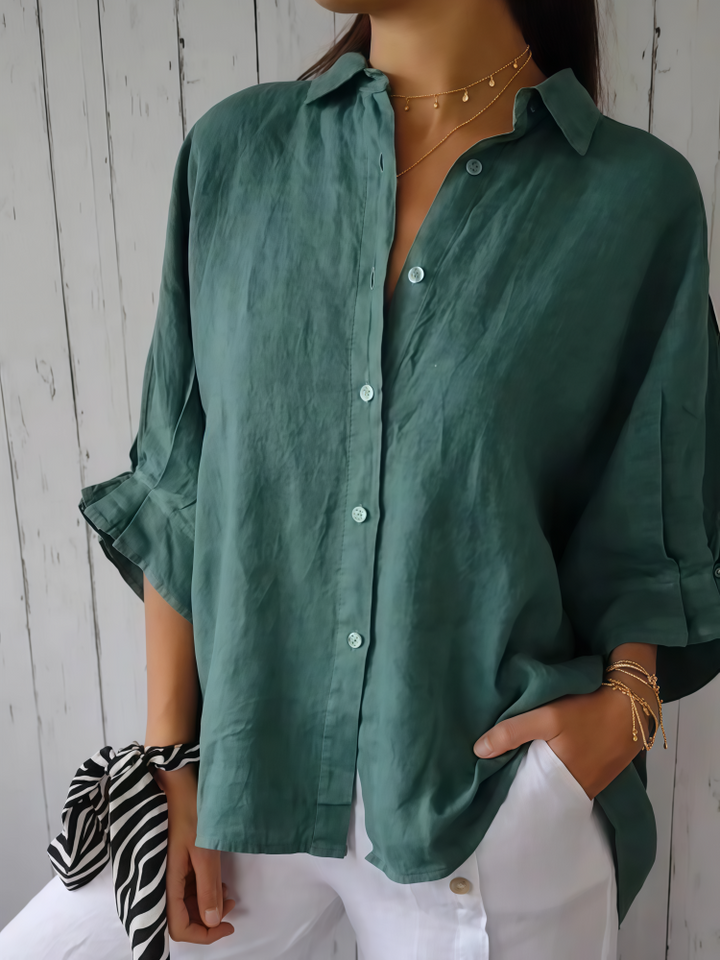 Linen Blend Oversized Button-Down Shirt - Breathable, Multiple Colors