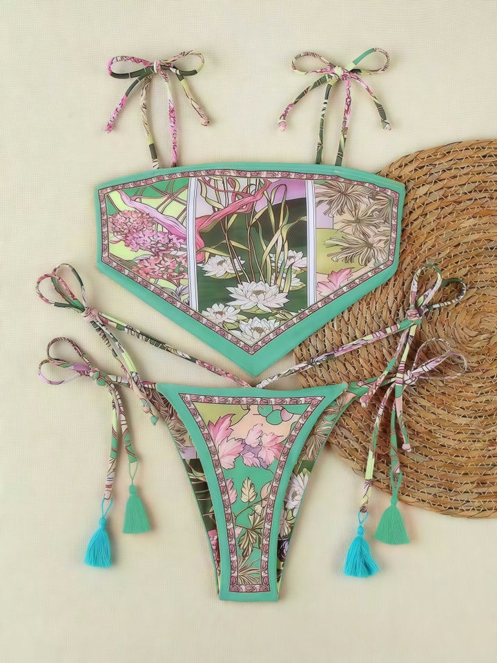 Luxury Scarf Hem Bikini Set