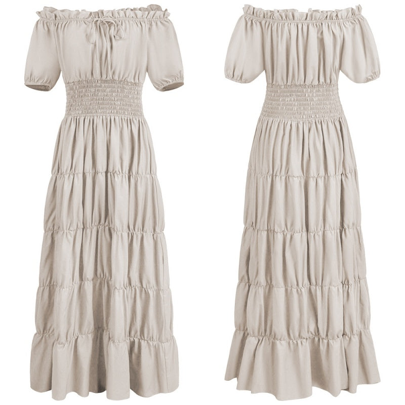Off Shoulder Puff Sleeve Smocked Tiered Maxi Dress