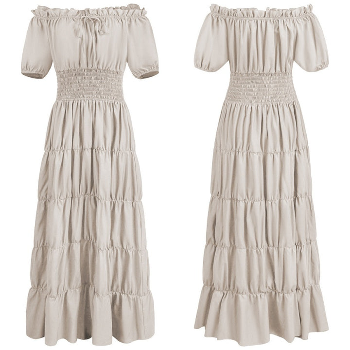 Off Shoulder Puff Sleeve Smocked Tiered Maxi Dress