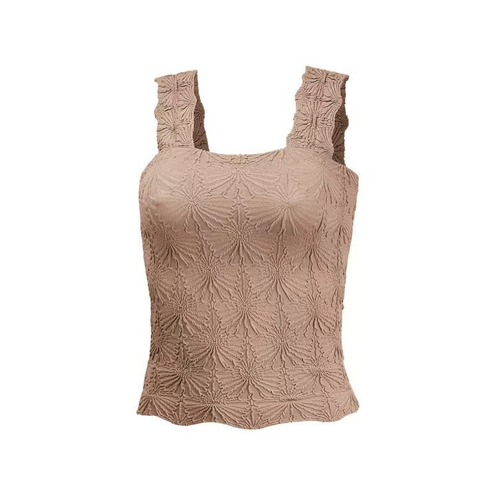Textured Square Neck Ruched Crop Tank Top