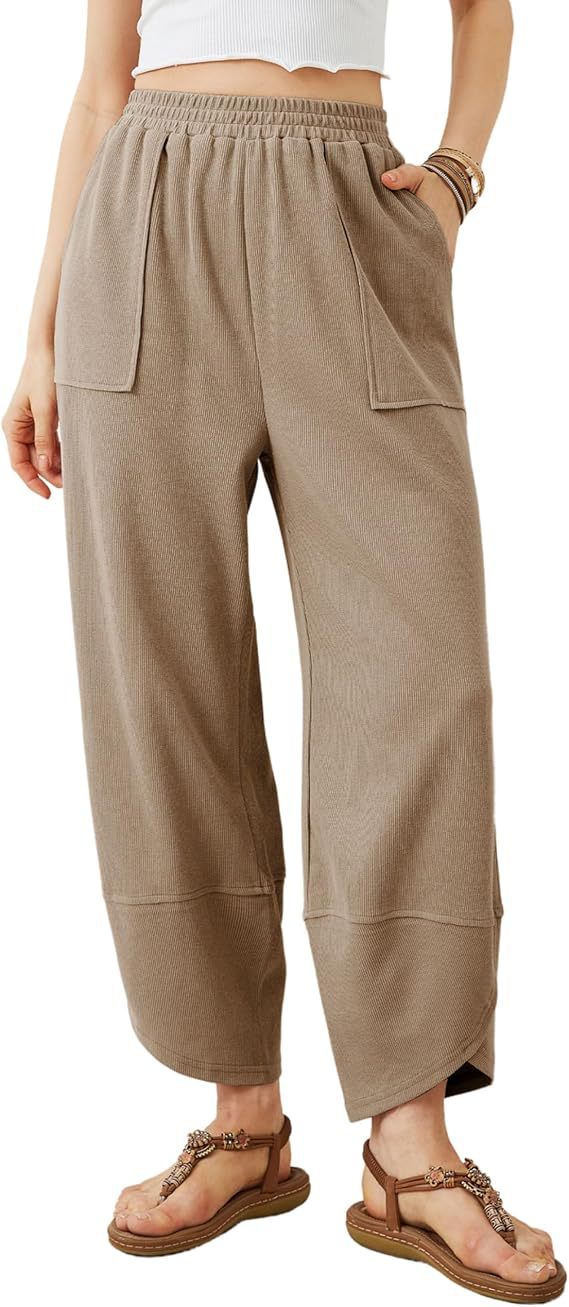 Elastic Waist Loose Fit Cropped Pants