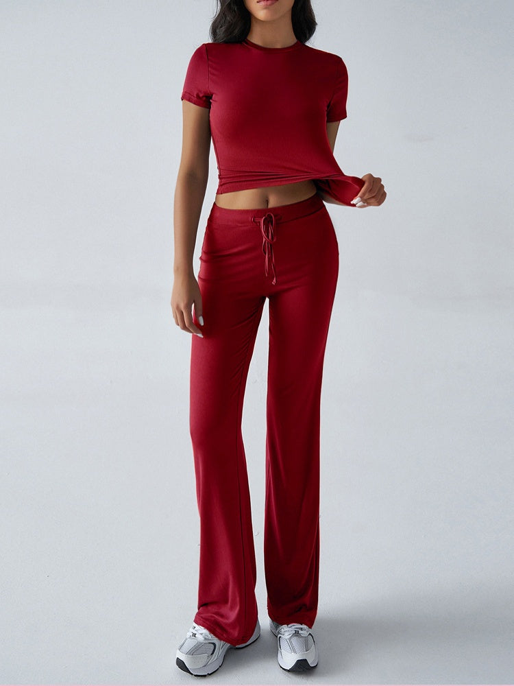Fitted Crop Top &amp; Drawstring Flare Pants Set