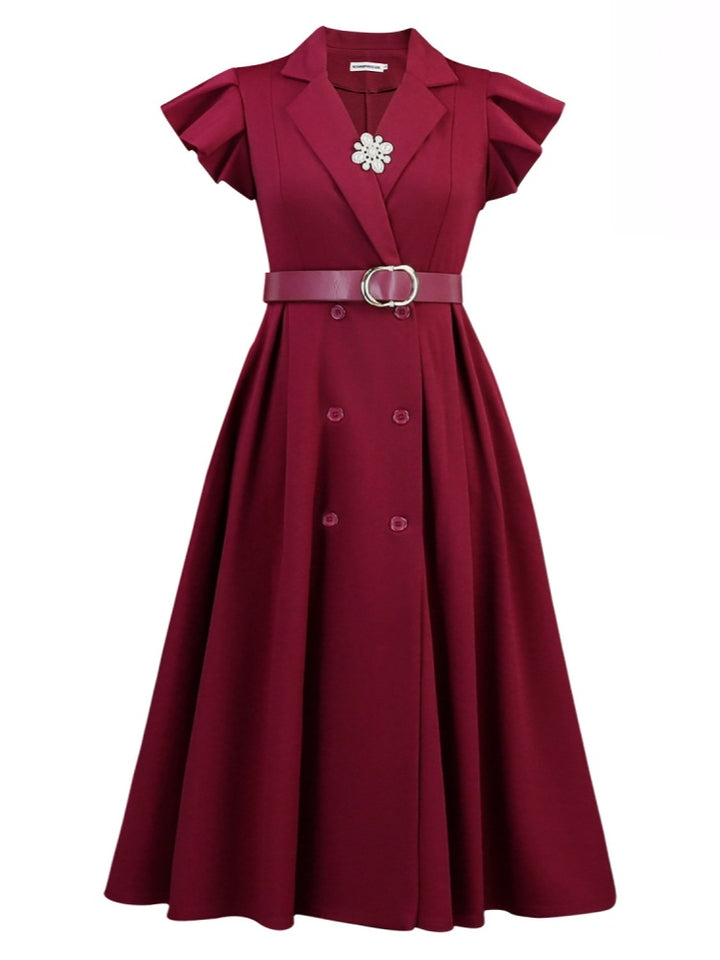 Tailored Blazer-Style Midi Dress with Belt