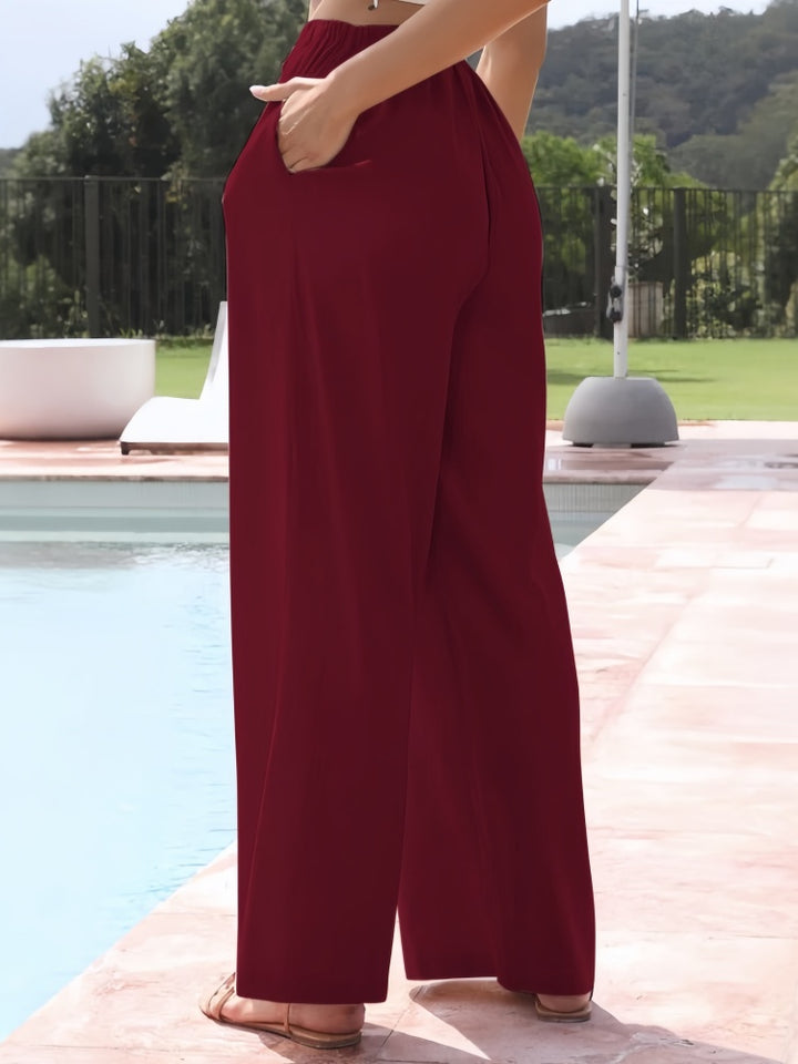 Drawstring Elastic Waist Wide Leg Pants