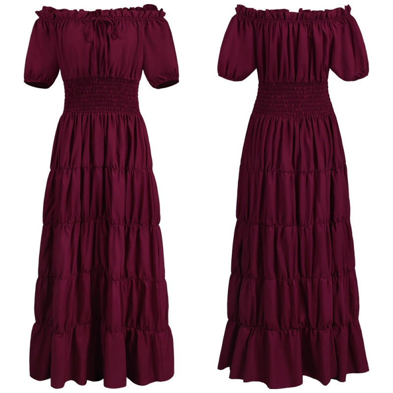 Off Shoulder Puff Sleeve Smocked Tiered Maxi Dress