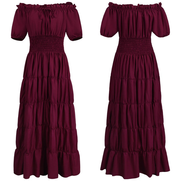 Off Shoulder Puff Sleeve Smocked Tiered Maxi Dress