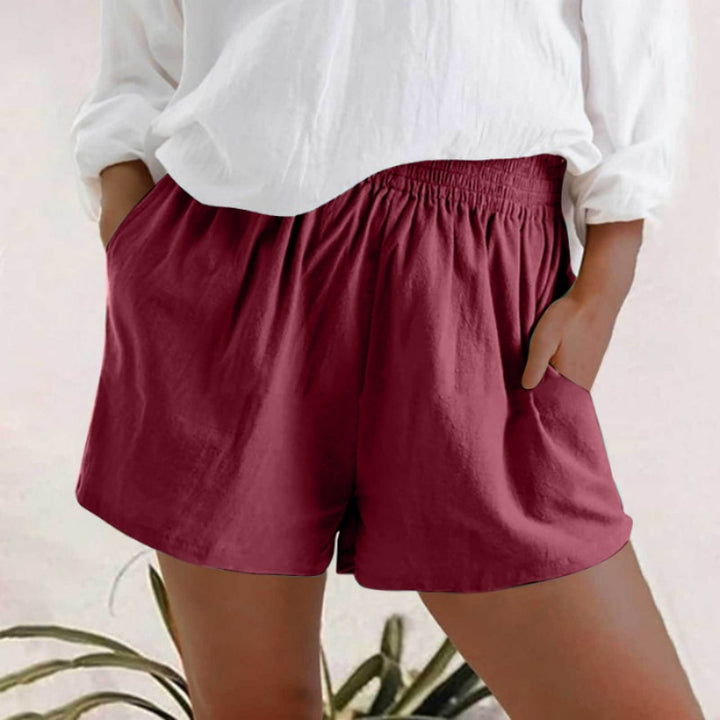 High Waisted Elastic Waist Linen Blend Shorts