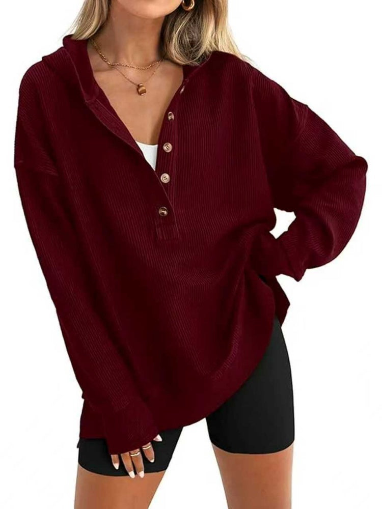 Waffle Knit Henley Hoodie