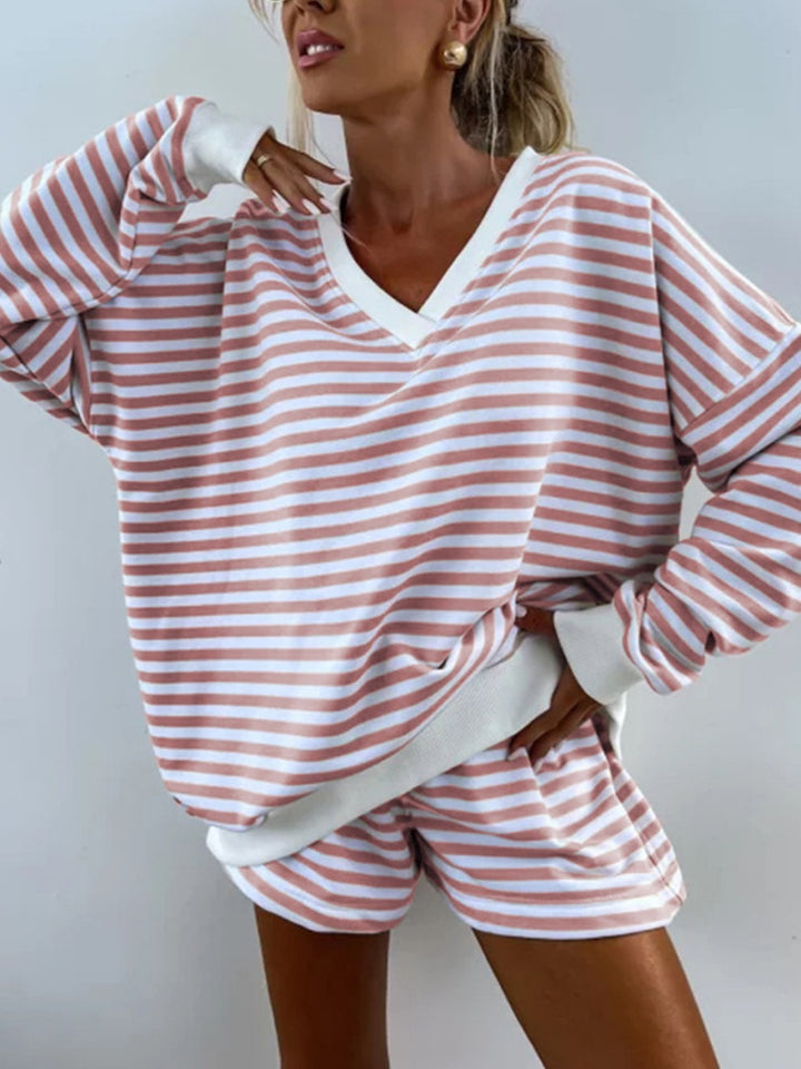 Striped V-Neck Loungewear Set