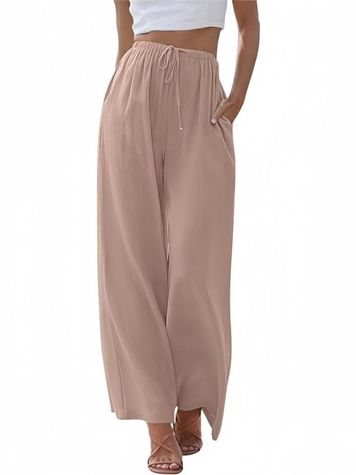 Drawstring Elastic Waist Wide Leg Pants
