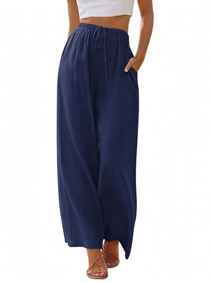 Drawstring Elastic Waist Wide Leg Pants