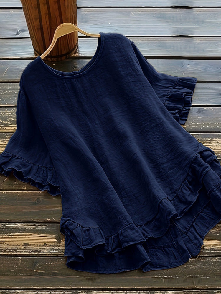Casual Round Neck Short Sleeve Flowy Top