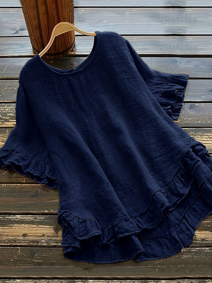 Casual Round Neck Short Sleeve Flowy Top