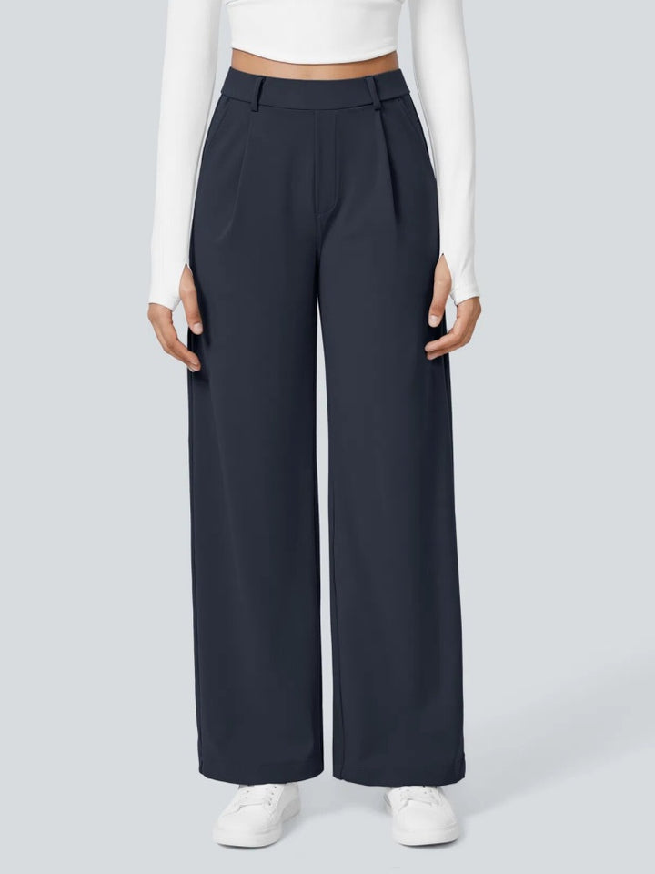 High Waisted Pleated Wide Leg Trousers