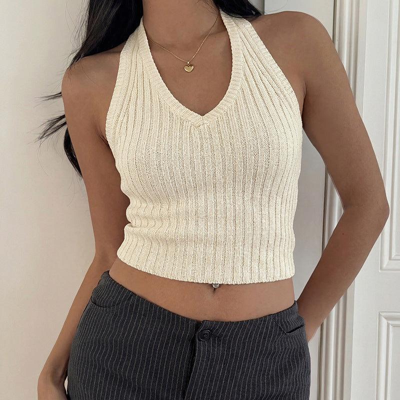 Slim-fit knit halter neck tank top