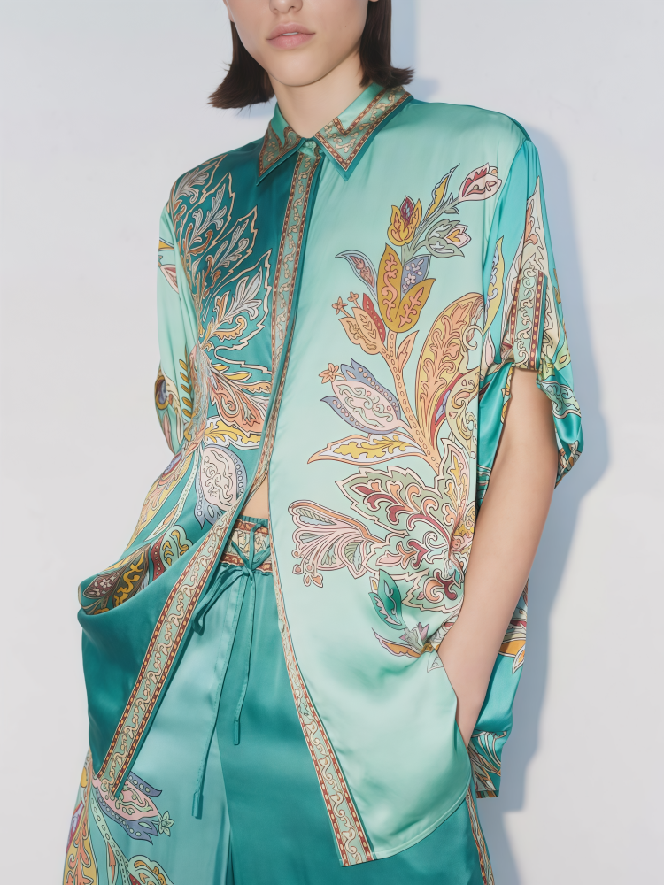 Floral Print Satin Two-Piece Set