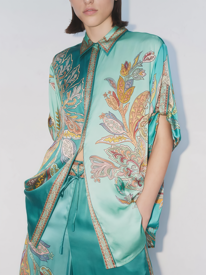 Floral Print Satin Two-Piece Set